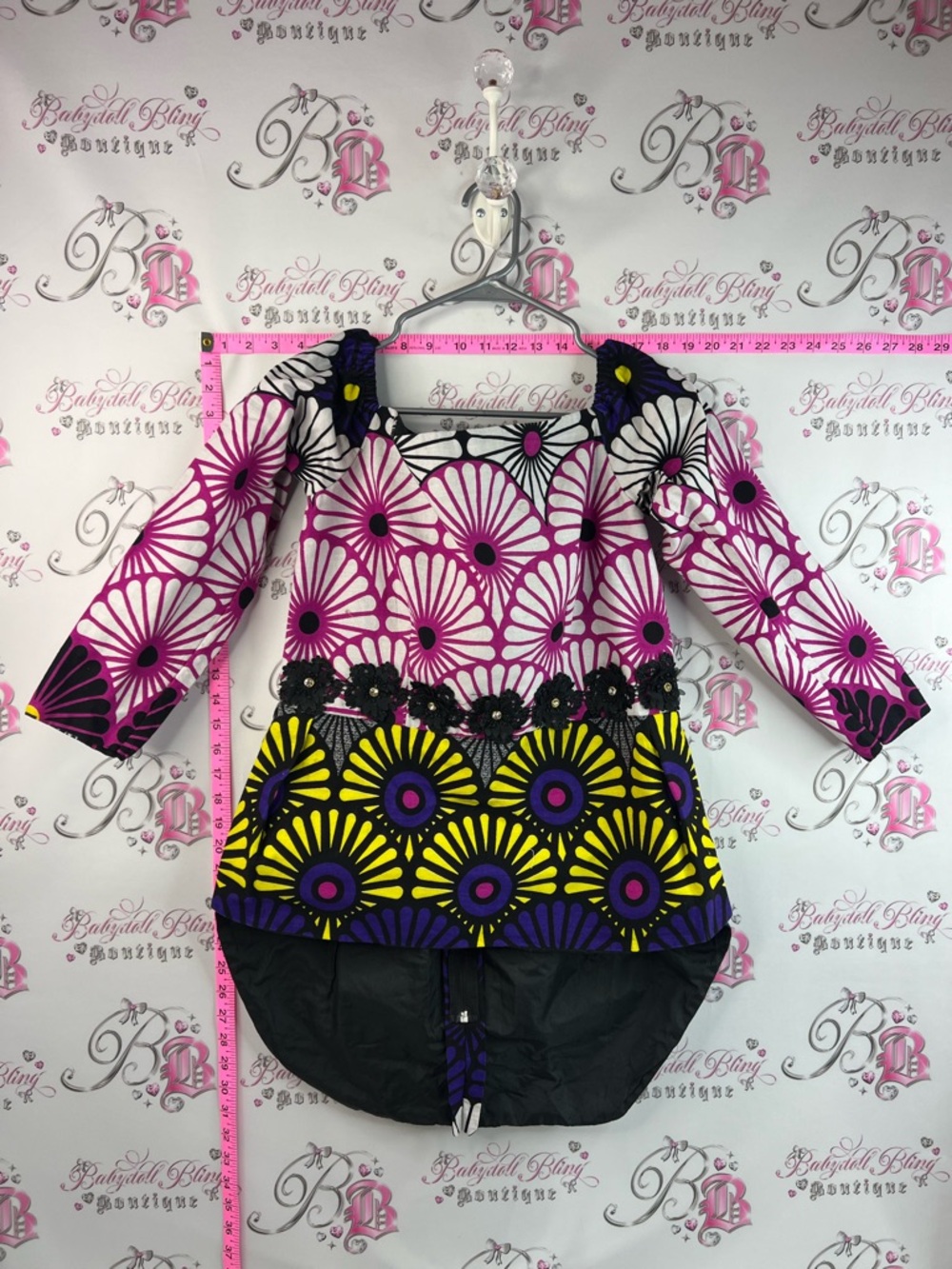 Shirt high low Bold Floral African Print Tunic Dress in Purple, Yellow & Black